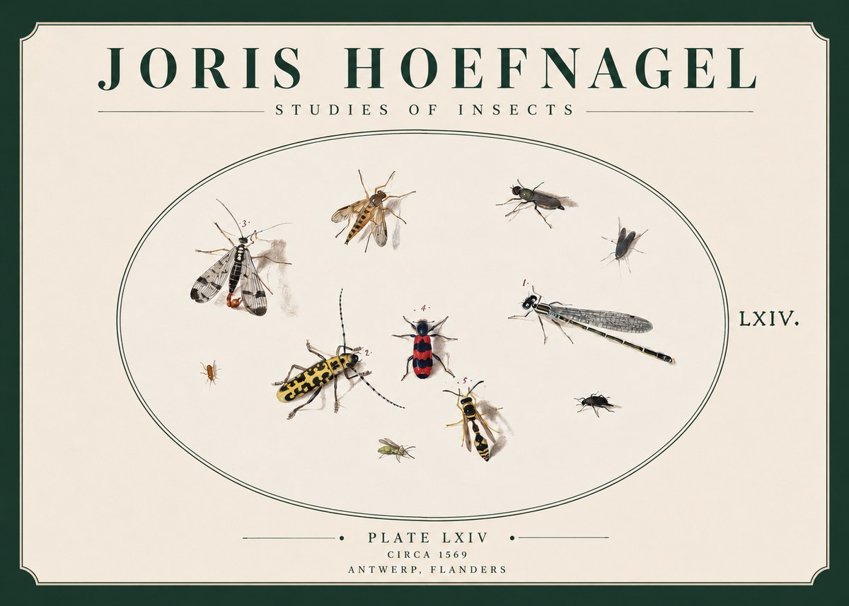 Joris Hoefnagel Studies of Insects - Plate Lxiv No3 - Poszter