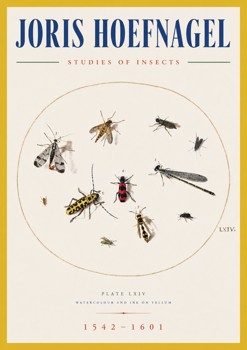 Joris Hoefnagel Studies of Insects - Plate Lxiv No5 - Poszter