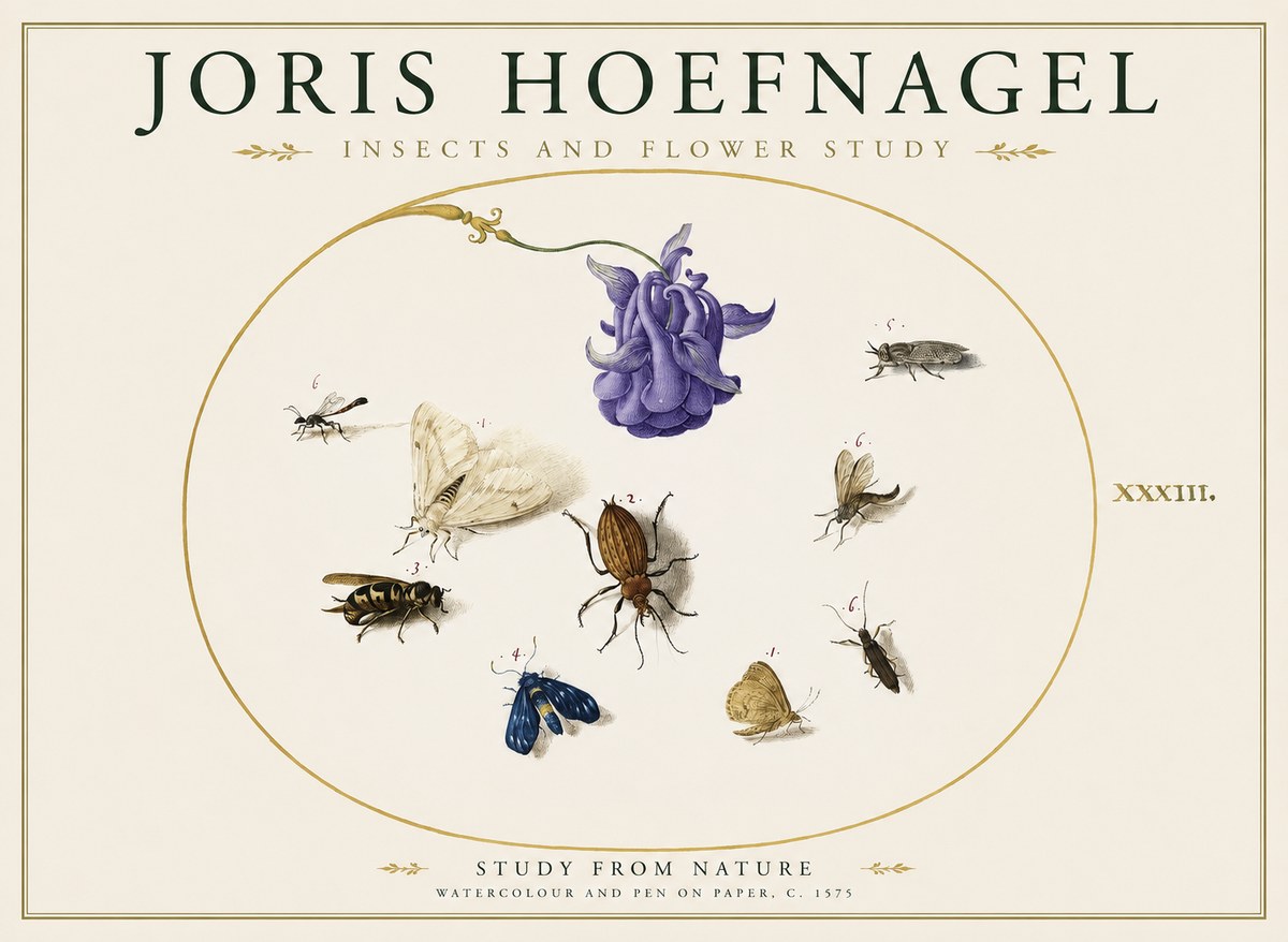 Joris Hoefnagel Studies of Insects and Flowers No2 - Poszter