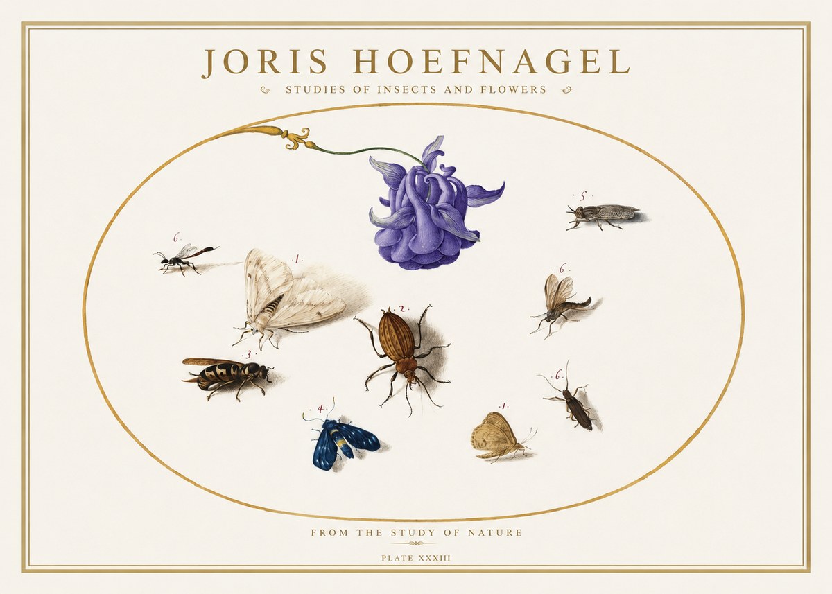 Joris Hoefnagel Studies of Insects and Flowers No5 - Poszter
