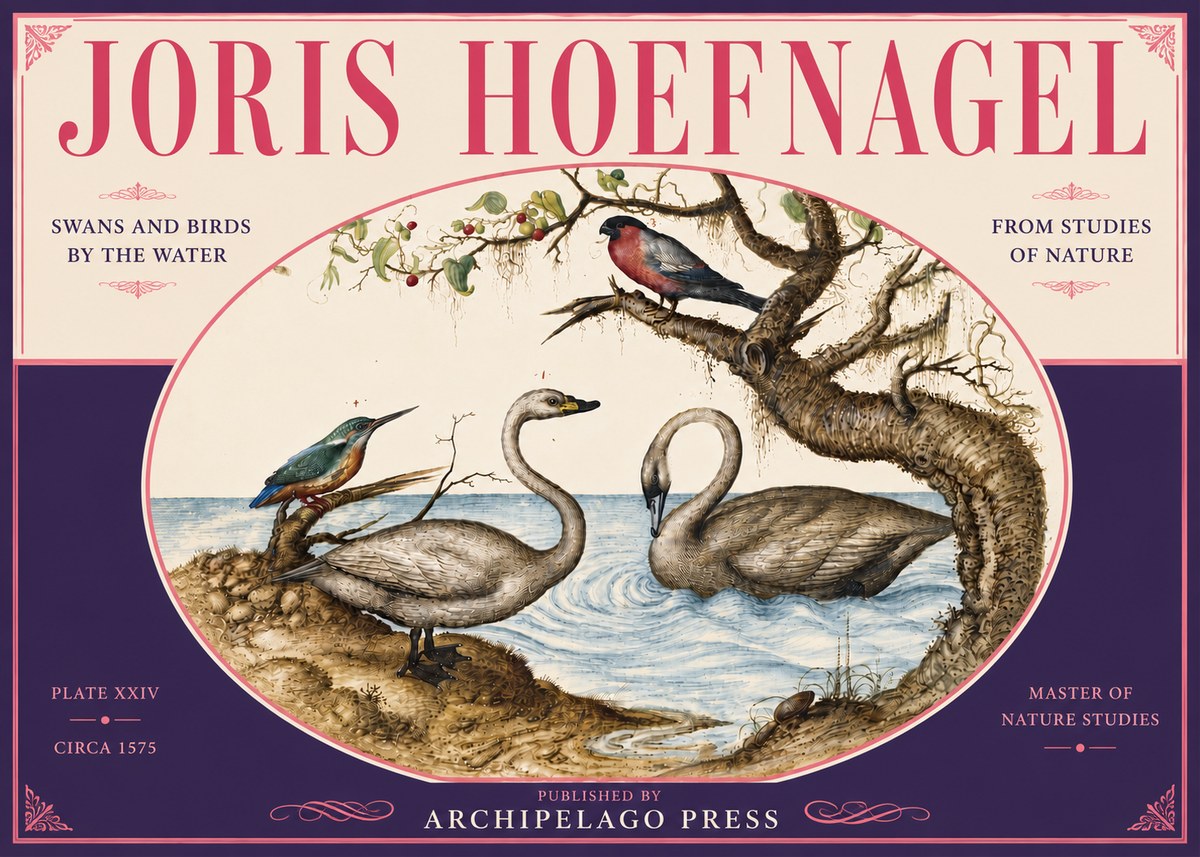 Joris Hoefnagel Swans and Birds by the Water No6 - Poszter