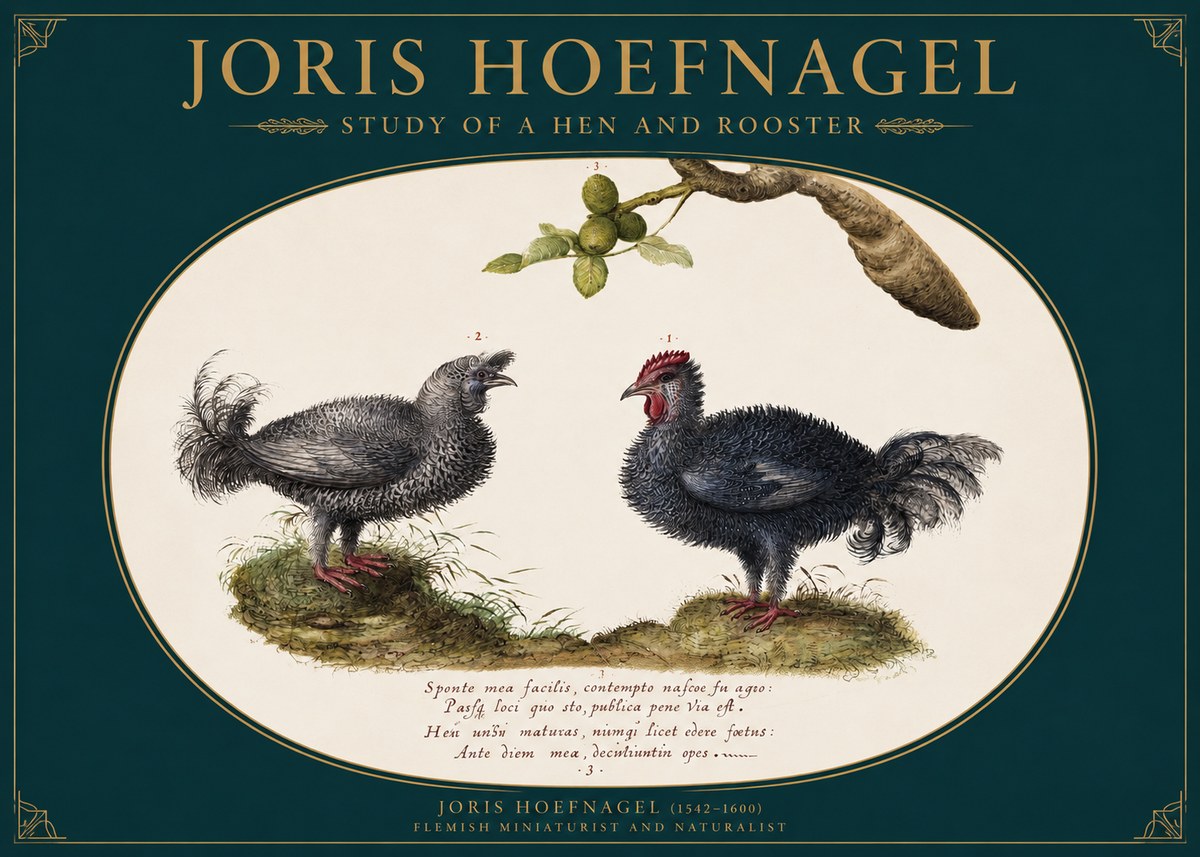 Joris Hoefnagel Study of a Hen and Rooster No2 - Poszter