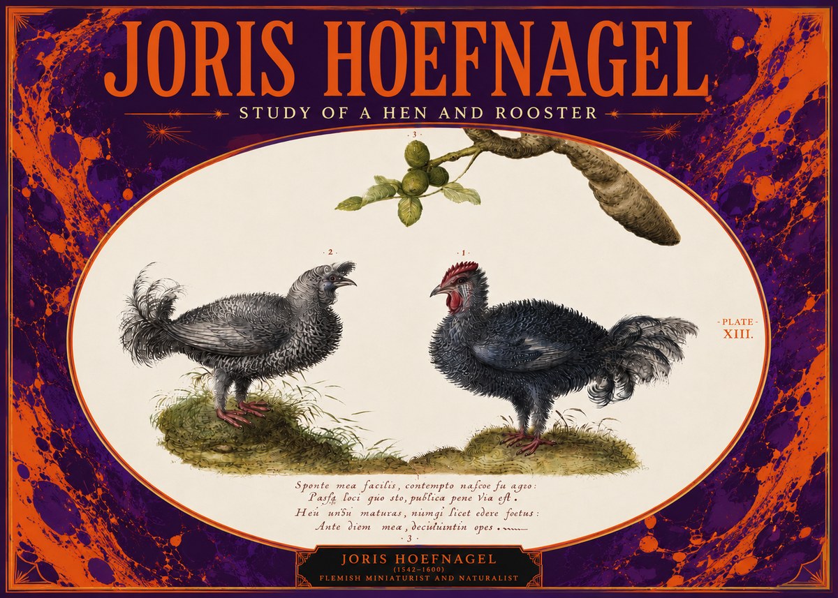 Joris Hoefnagel Study of a Hen and Rooster No4 - Poszter