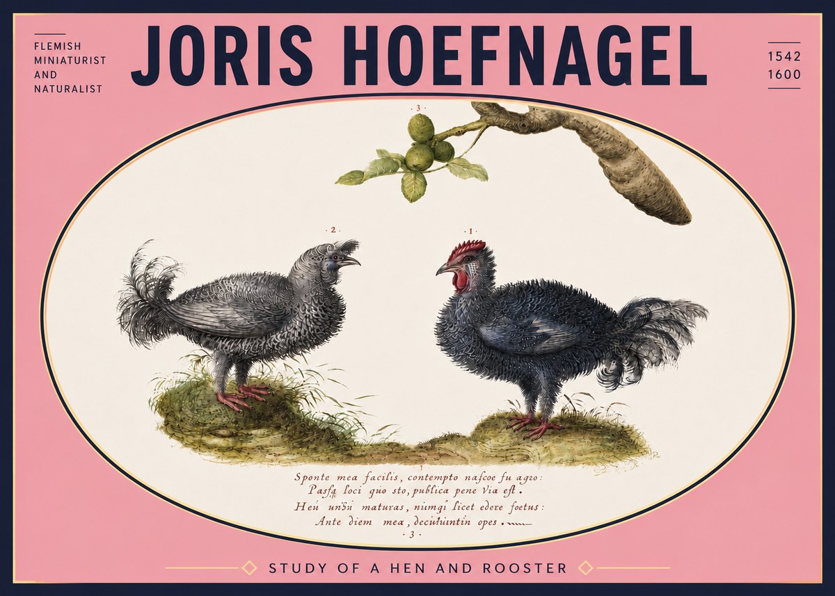 Joris Hoefnagel Study of a Hen and Rooster No5 - Poszter