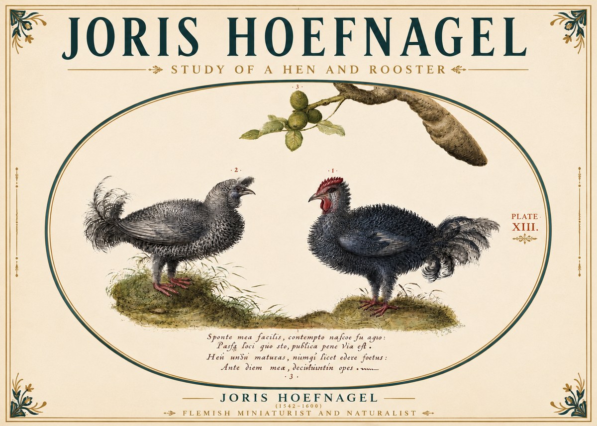 Joris Hoefnagel Study of a Hen and Rooster No6 - Poszter