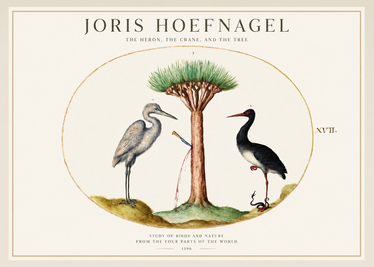 Joris Hoefnagel The Heron, the Crane, and the Tree No1 - Poszter