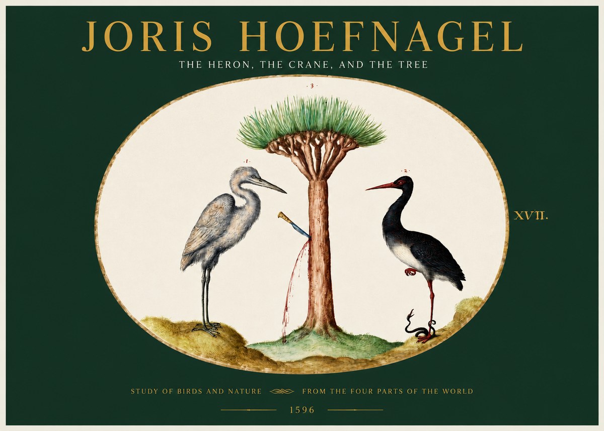 Joris Hoefnagel The Heron, the Crane, and the Tree No2 - Poszter