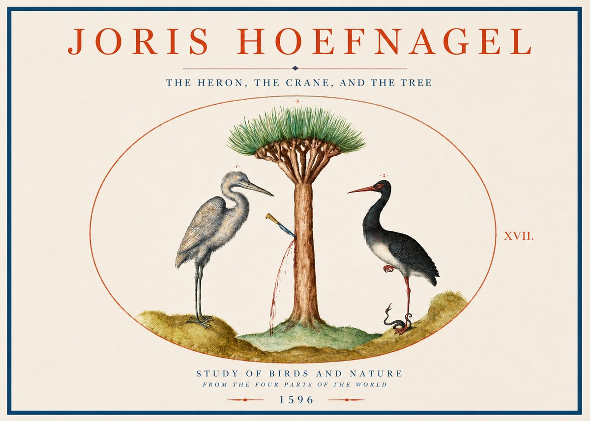 Joris Hoefnagel The Heron, the Crane, and the Tree No3 - Poszter
