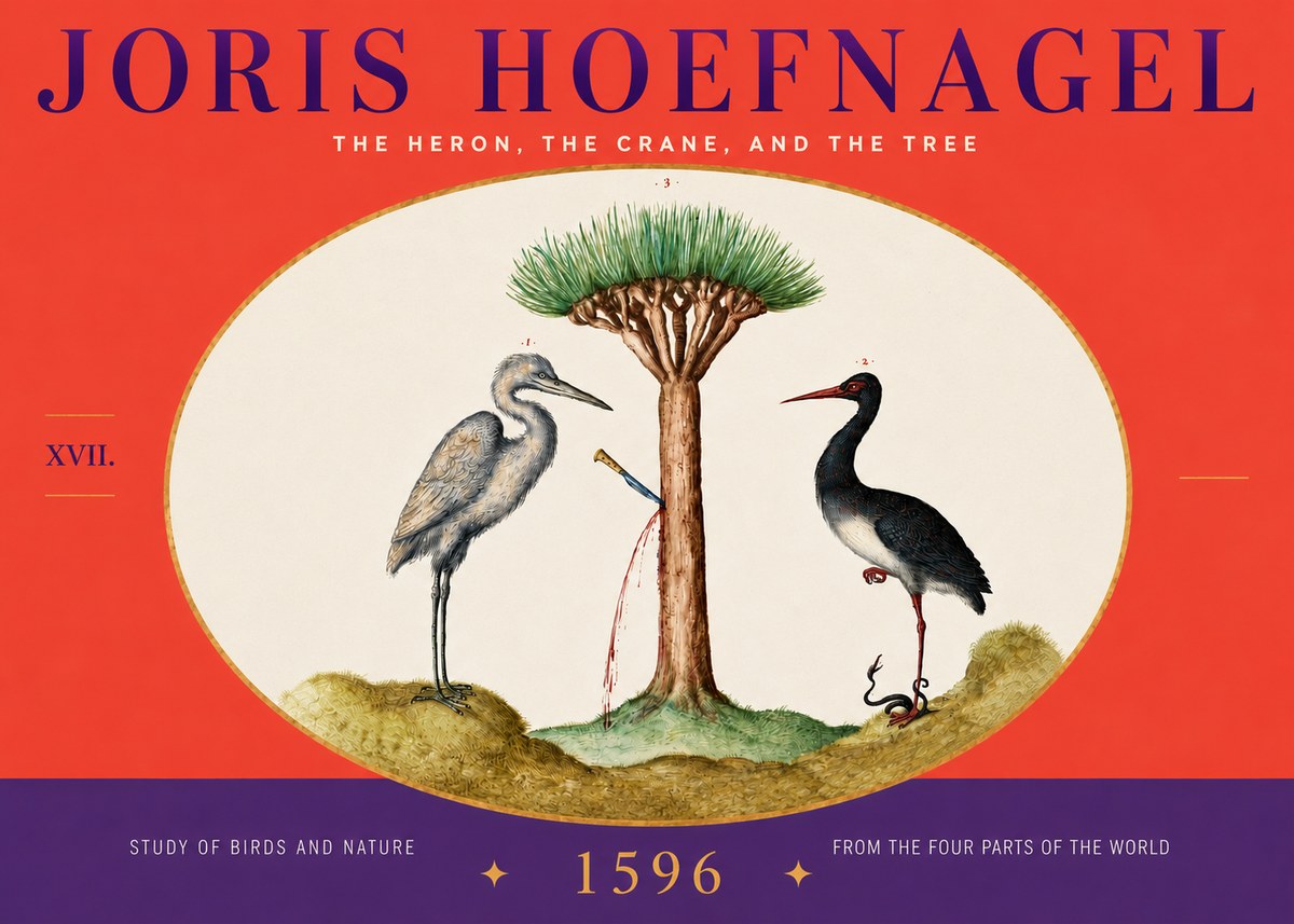 Joris Hoefnagel The Heron, the Crane, and the Tree No4 - Poszter