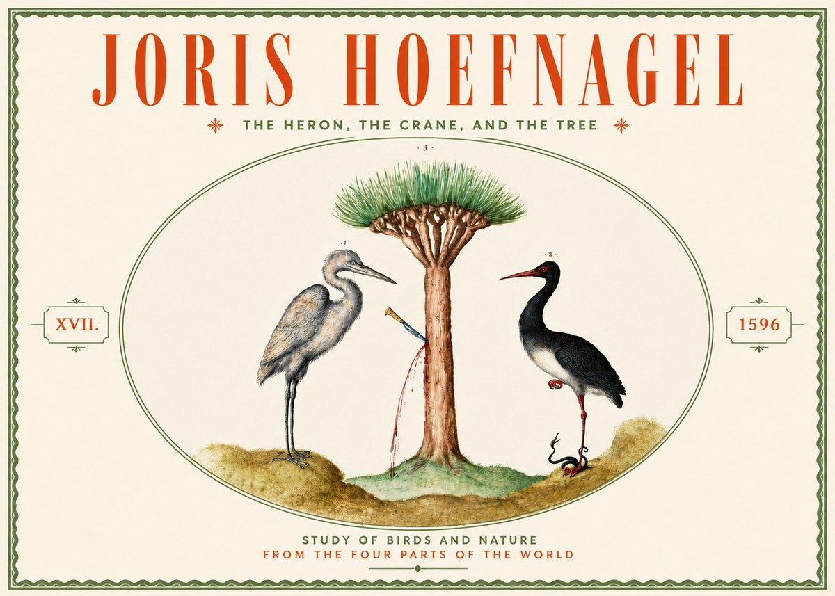 Joris Hoefnagel The Heron, the Crane, and the Tree No6 - Poszter