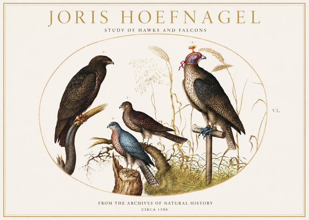 Joris Hoefnagel Studies of Hawks and Falcons No2 - Poszter