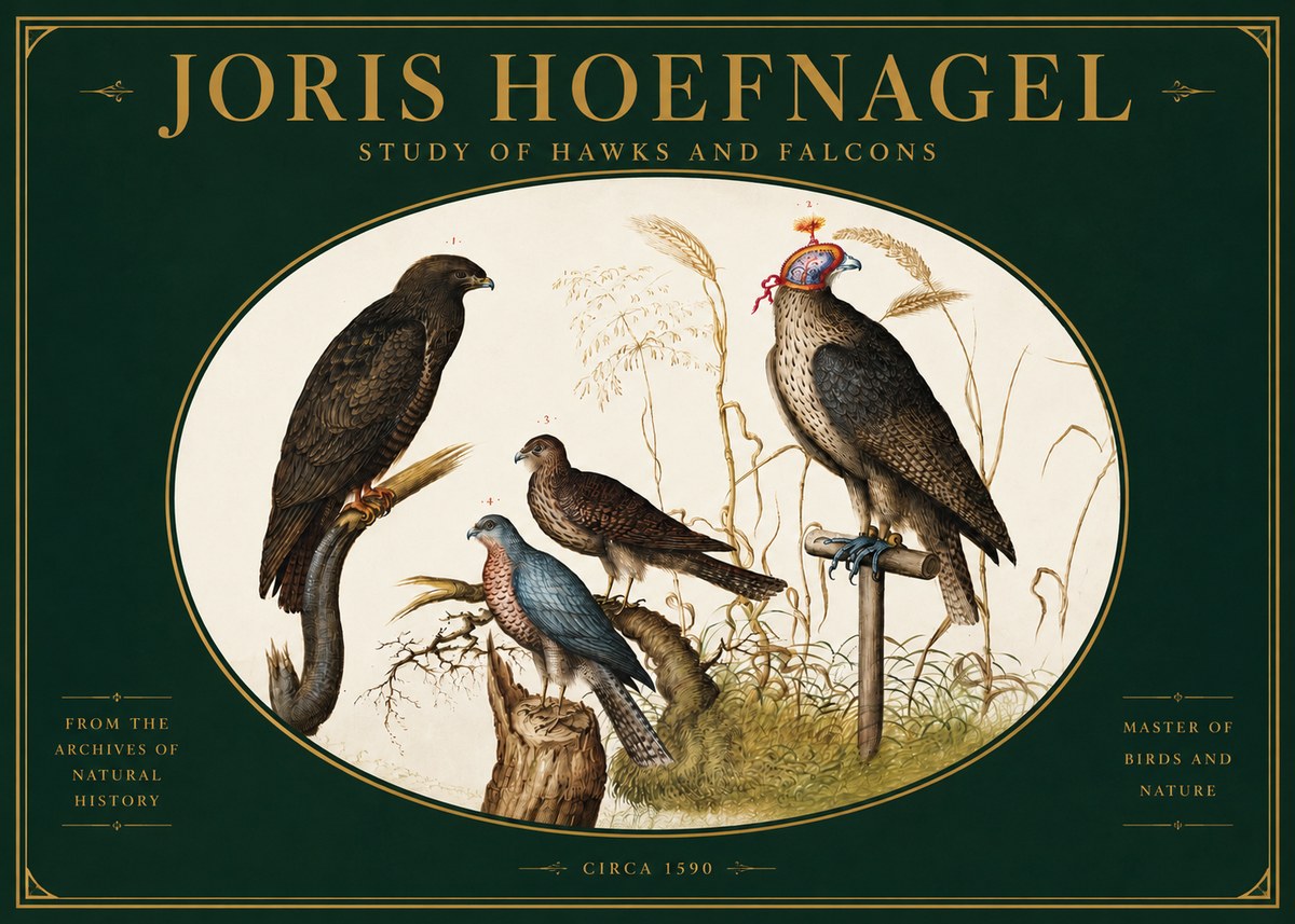 Joris Hoefnagel Studies of Hawks and Falcons No4 - Poszter