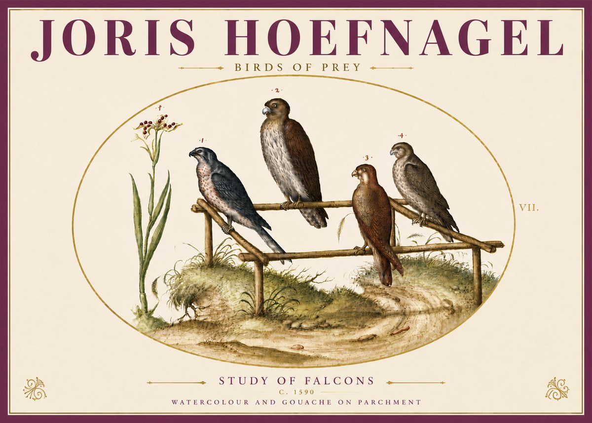 Joris Hoefnagel Study of Falcons No6 - Poszter