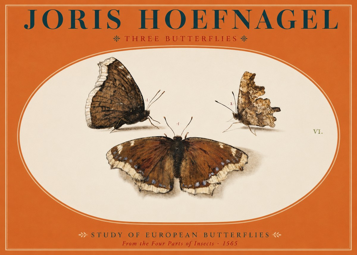 Joris Hoefnagel Three Butterflies I No2 - Poszter