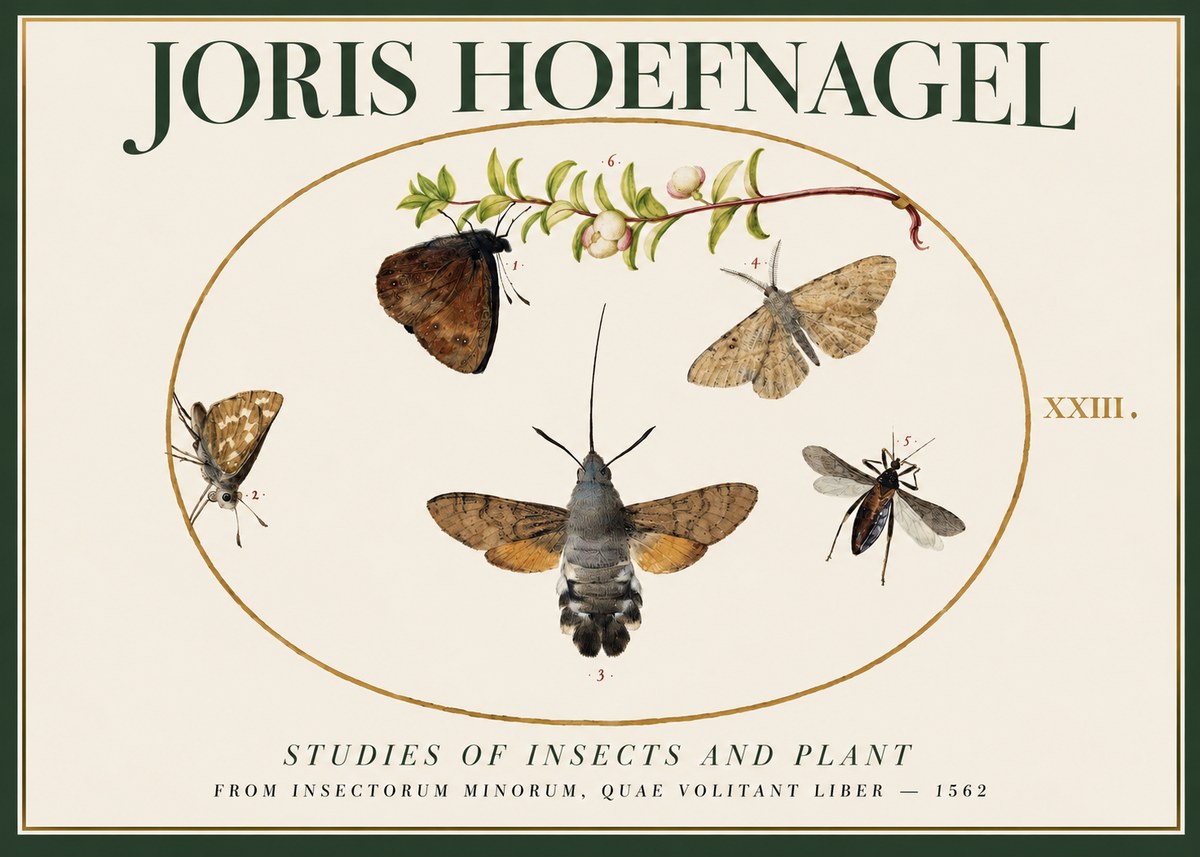 Joris Hoefnagel Five Studies of Insects and Plant No2 - Poszter