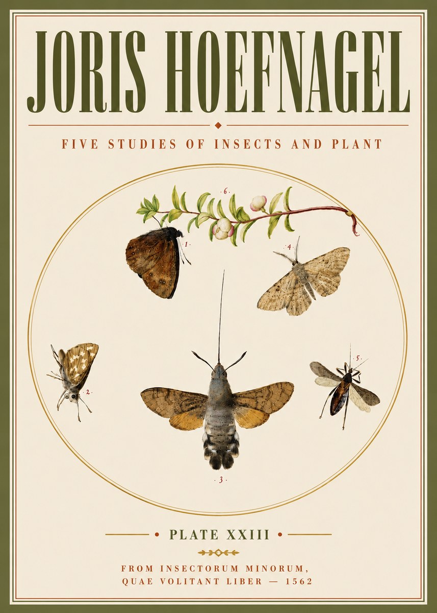 Joris Hoefnagel Five Studies of Insects and Plant No6 - Poszter