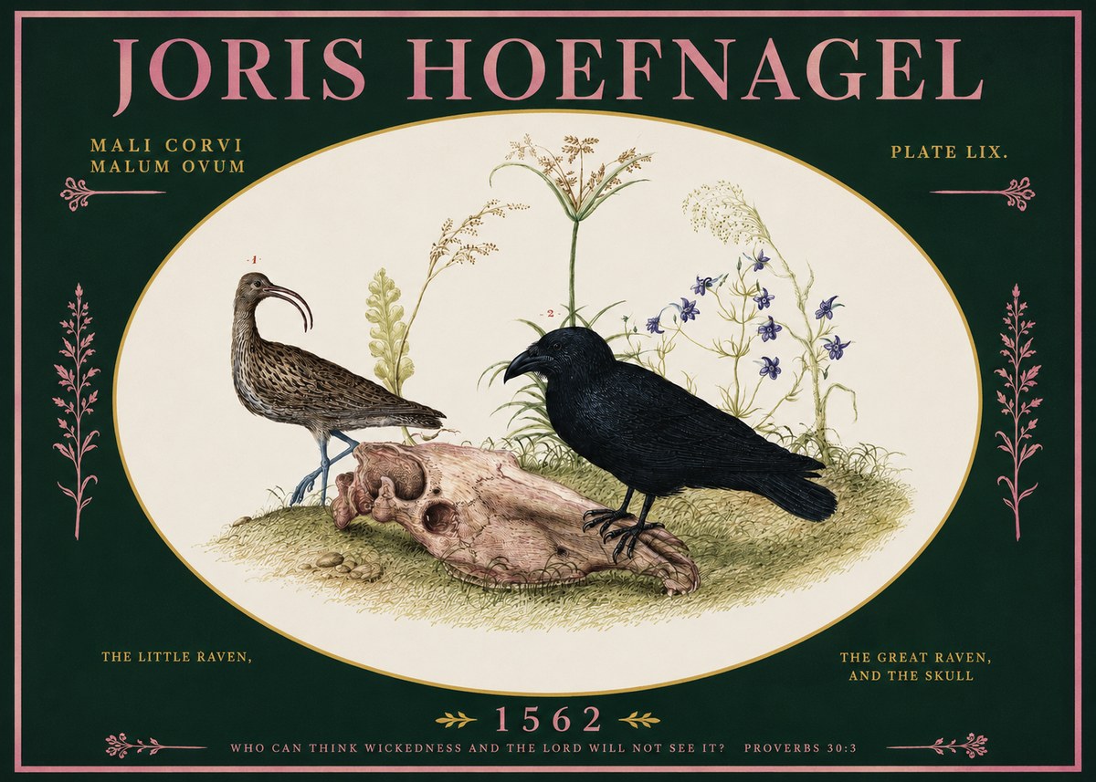 Joris Hoefnagel The Little Raven, the Great Raven, and the Skull No2 - Poszter