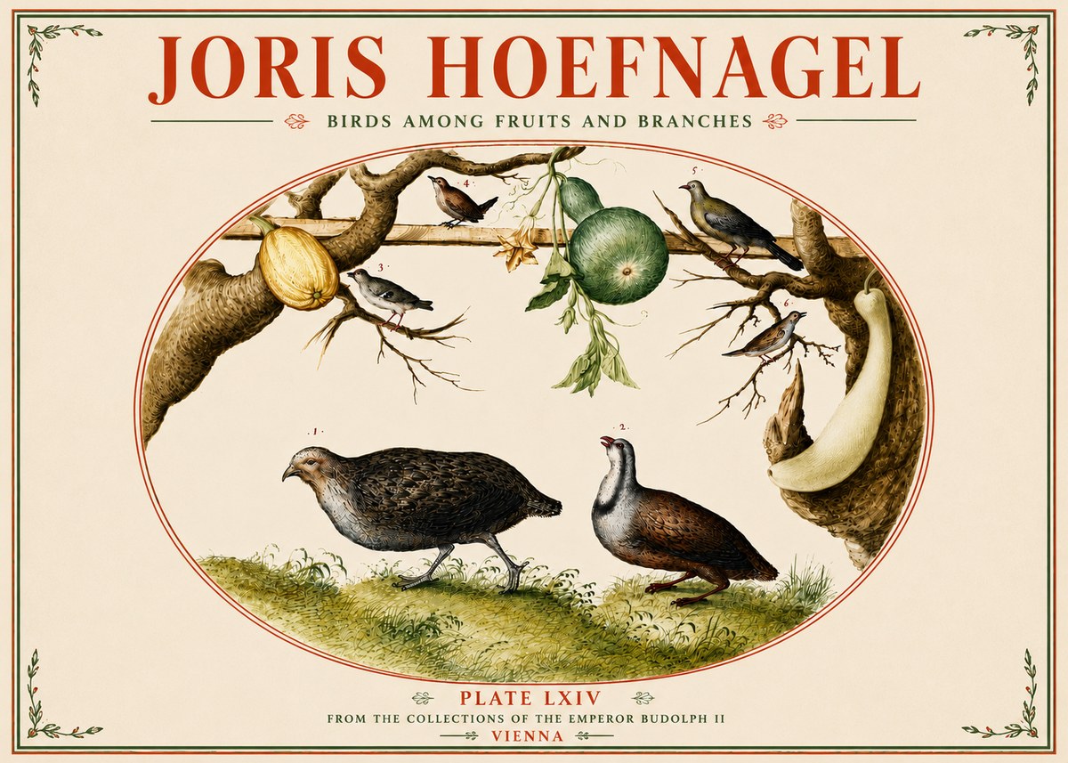 Joris Hoefnagel Birds Among Fruits and Branches No5 - Poszter