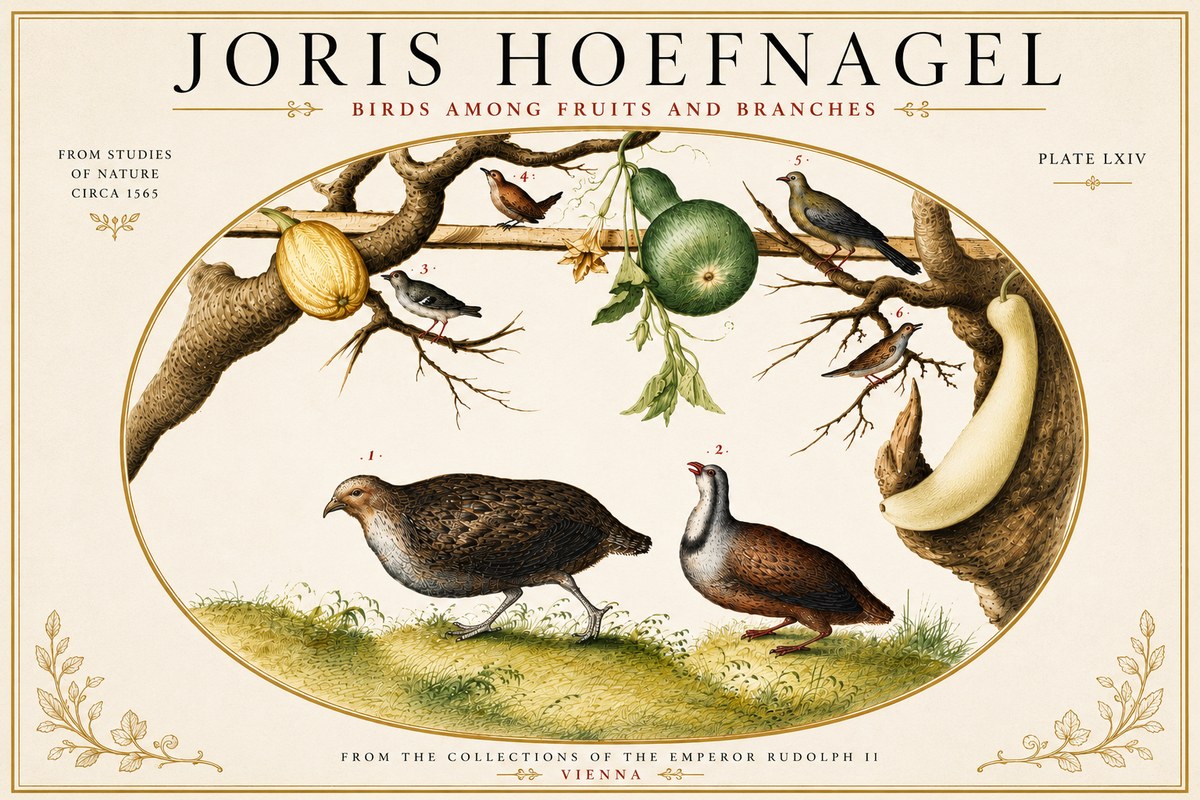 Joris Hoefnagel Birds Among Fruits and Branches No6 - Poszter