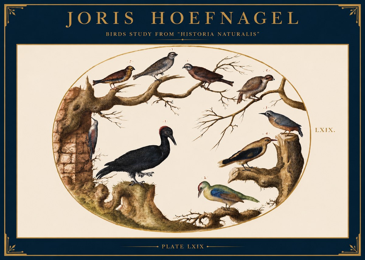 Joris Hoefnagel Birds in an Oval Frame No3 - Poszter