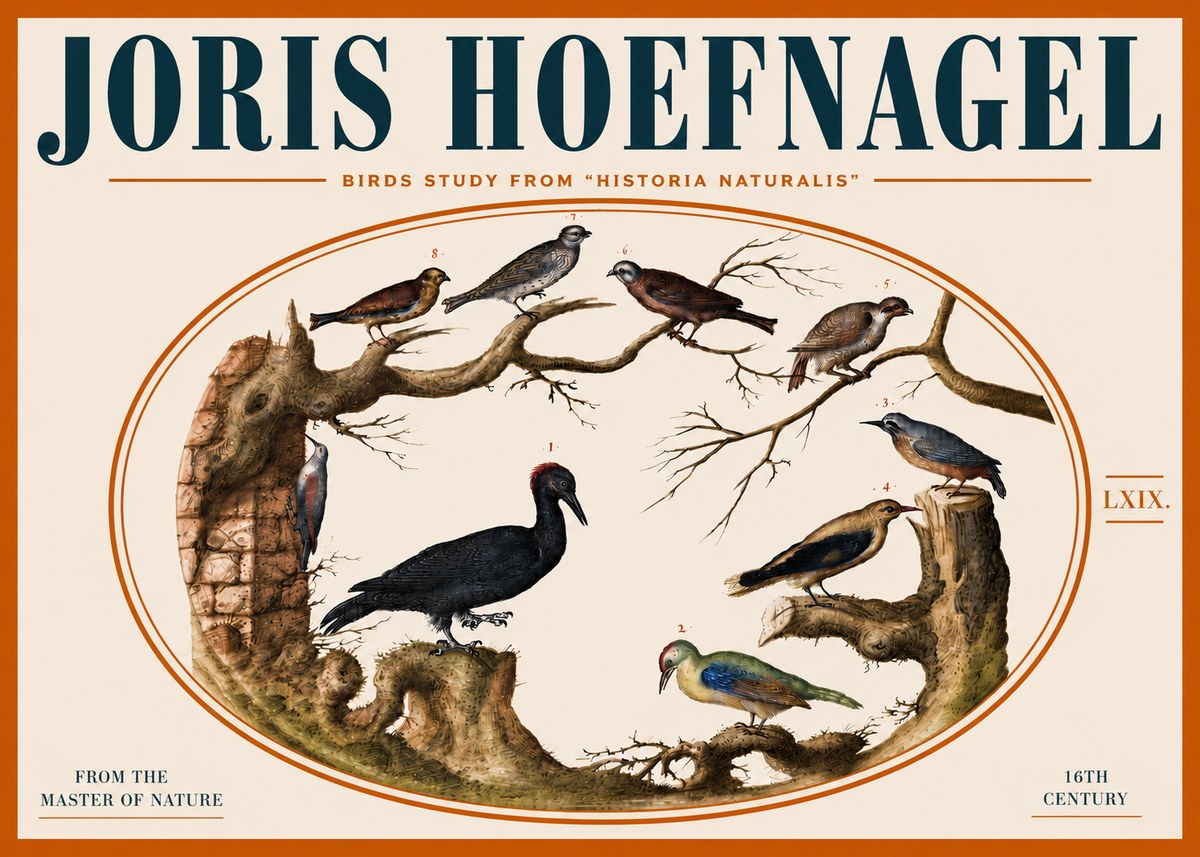 Joris Hoefnagel Birds in an Oval Frame No5 - Poszter