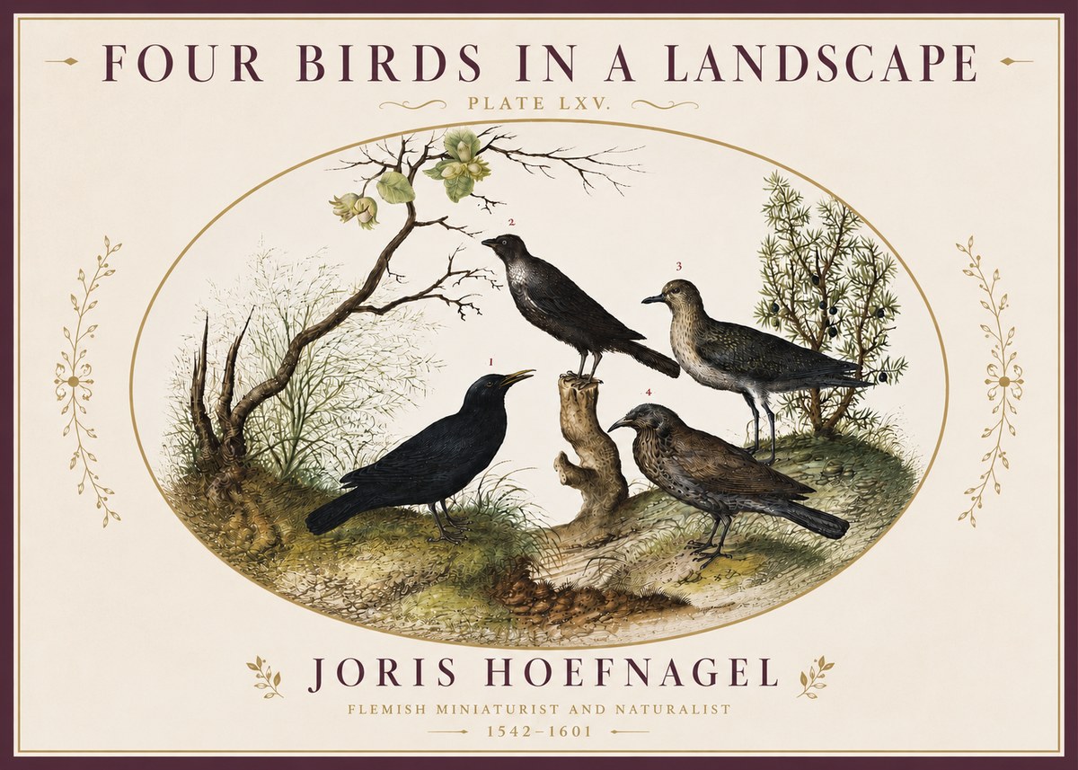 Joris Hoefnagel Four Birds in a Landscape No4 - Poszter