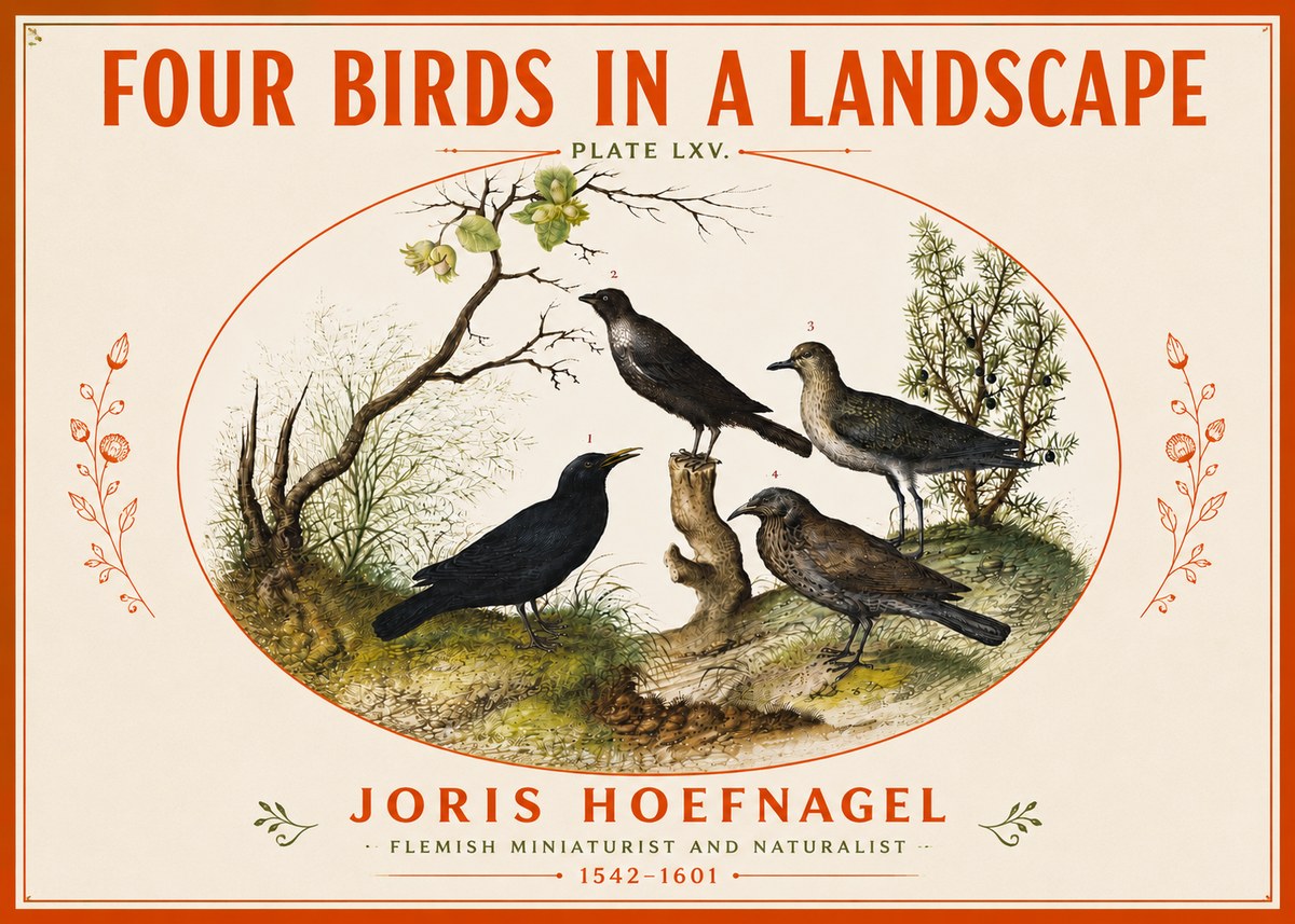 Joris Hoefnagel Four Birds in a Landscape No5 - Poszter