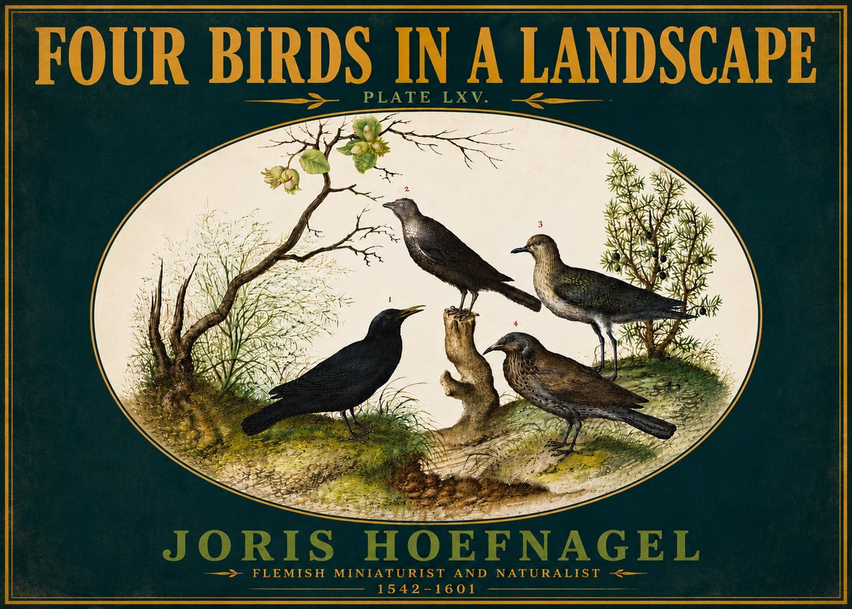 Joris Hoefnagel Four Birds in a Landscape No6 - Poszter