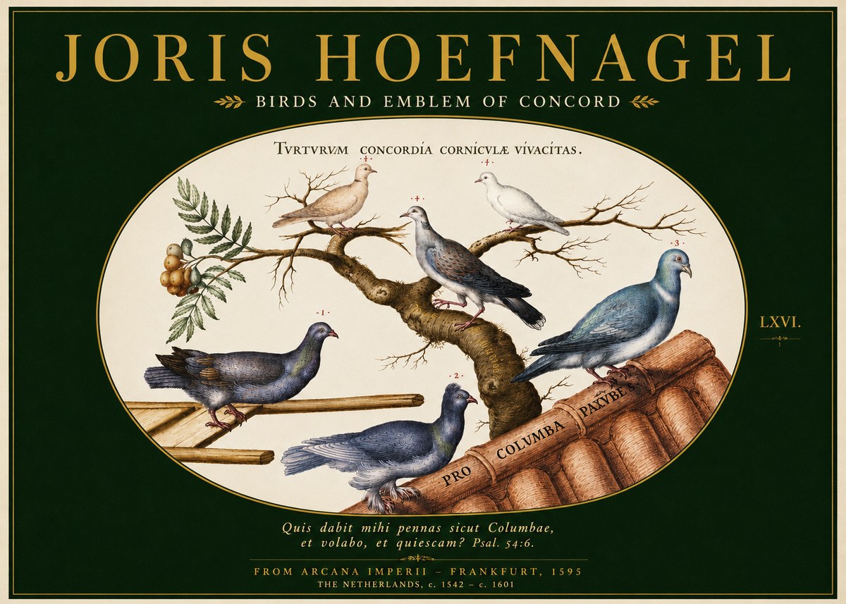Joris Hoefnagel Birds and Emblem of Concord No3 - Poszter
