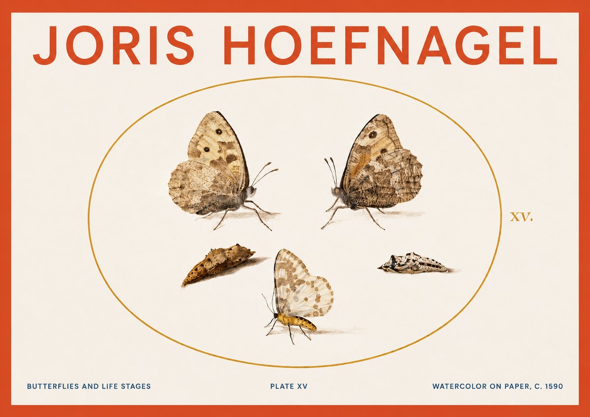 Joris Hoefnagel Butterflies and Life Stages - Plate Xv No3 - Poszter