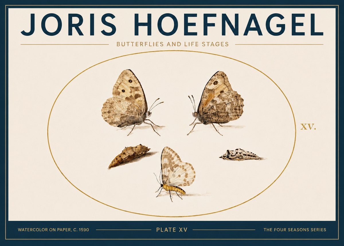 Joris Hoefnagel Butterflies and Life Stages - Plate Xv No5 - Poszter