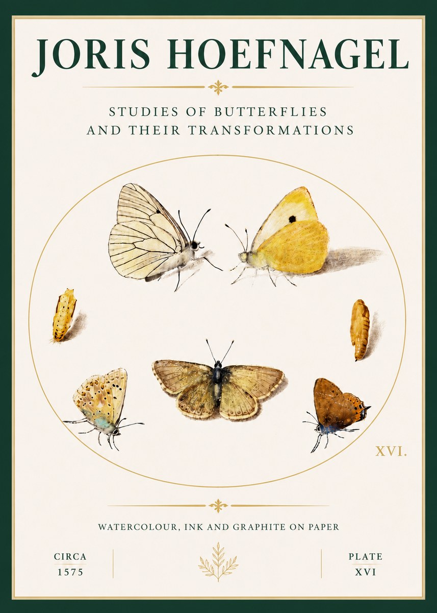 Joris Hoefnagel Studies of Butterflies and Their Transformations No4 - Poszter