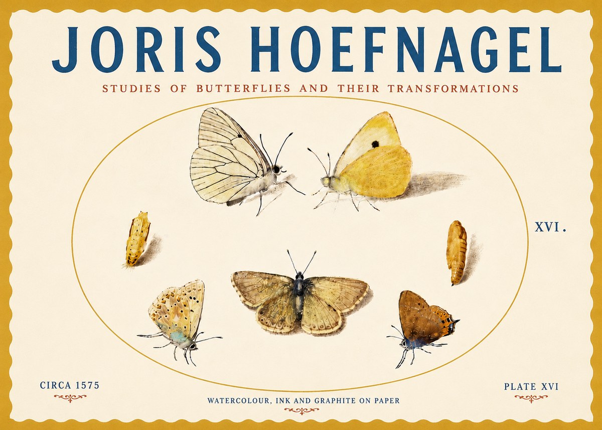 Joris Hoefnagel Studies of Butterflies and Their Transformations No5 - Poszter