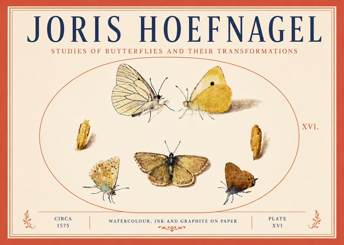 Joris Hoefnagel Studies of Butterflies and Their Transformations No6 - Poszter