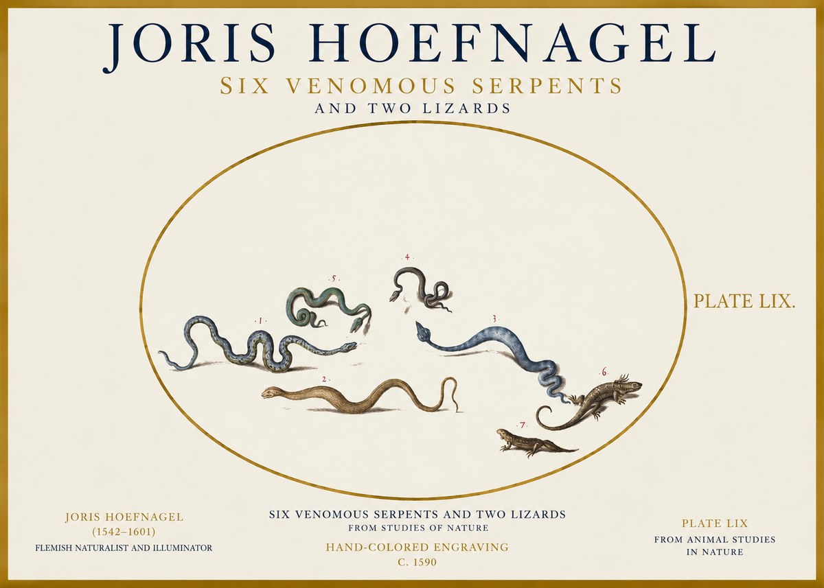 Joris Hoefnagel Six Venomous Serpents and Two Lizards No1 - Poszter