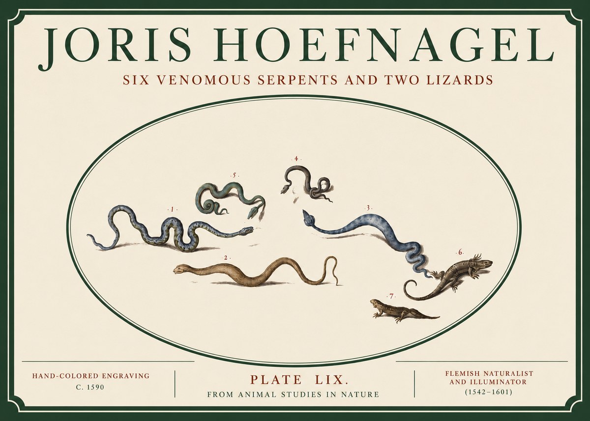 Joris Hoefnagel Six Venomous Serpents and Two Lizards No3 - Poszter