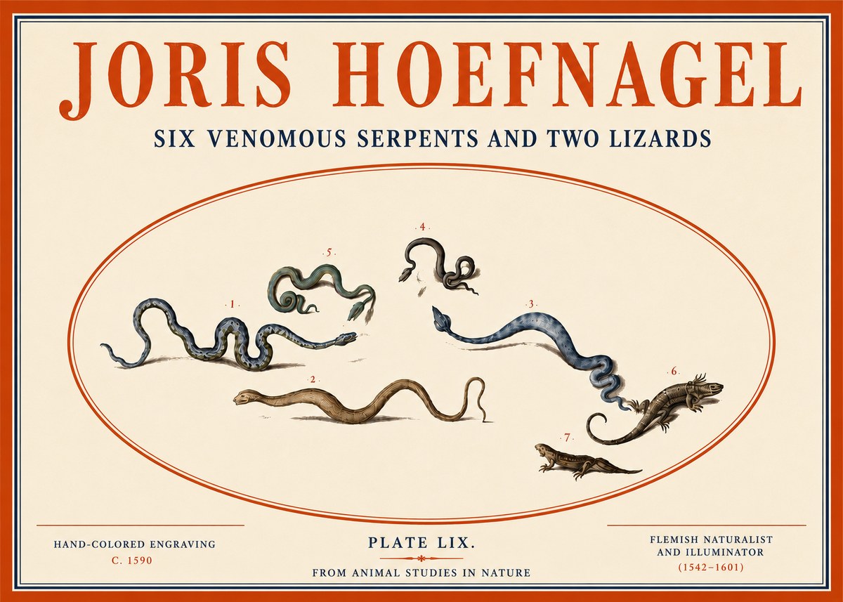 Joris Hoefnagel Six Venomous Serpents and Two Lizards No4 - Poszter