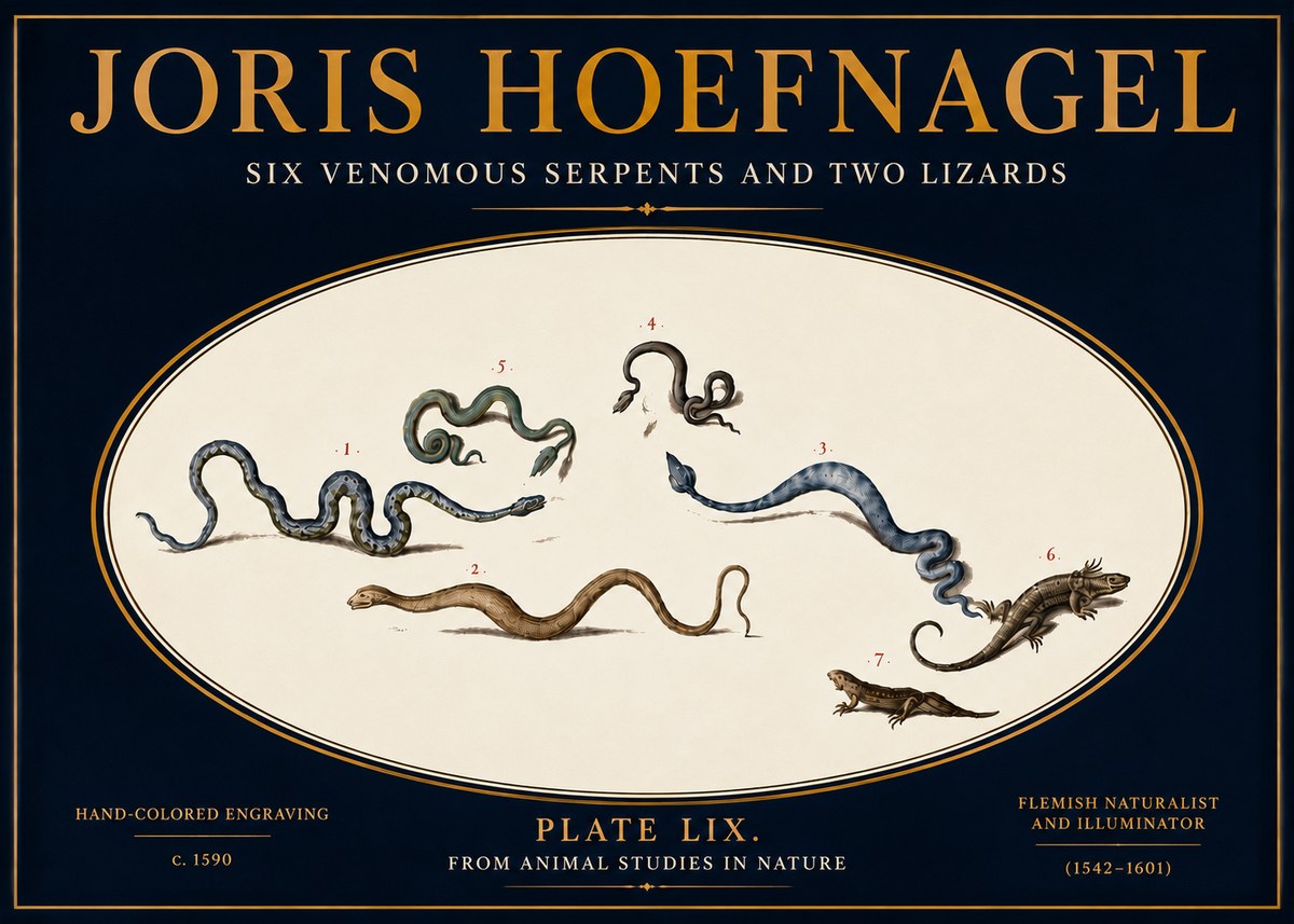 Joris Hoefnagel Six Venomous Serpents and Two Lizards No5 - Poszter
