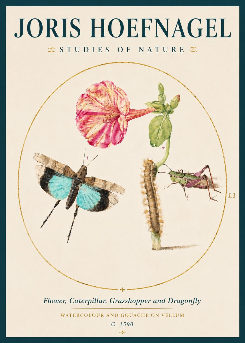 Joris Hoefnagel Plate L1. Studies of Insects and Plants No4 - Poszter