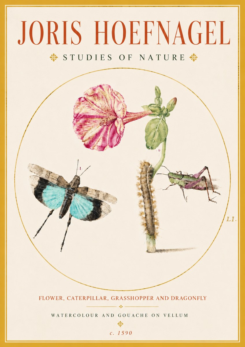 Joris Hoefnagel Plate L1. Studies of Insects and Plants No5 - Poszter