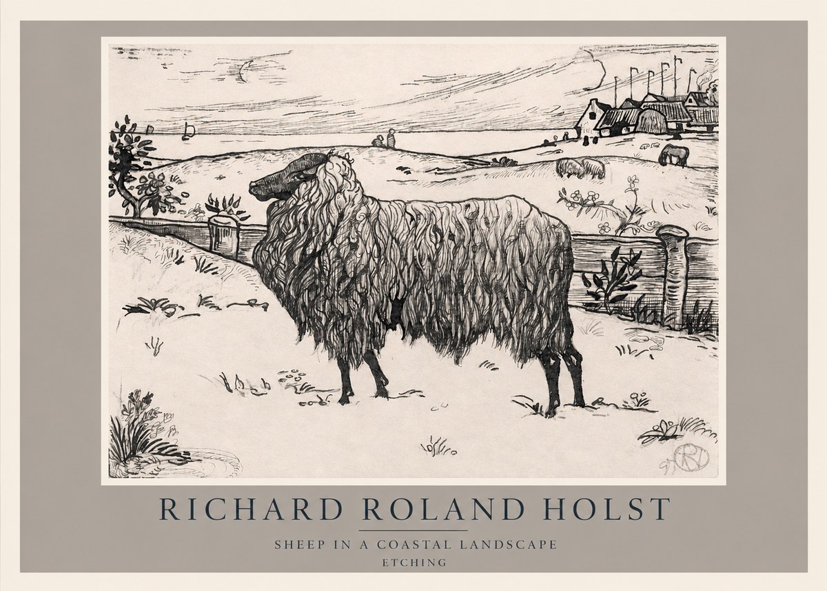 Richard Roland Holst Sheep in a Coastal Landscape No2 - Poszter