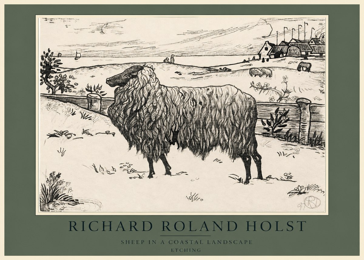 Richard Roland Holst Sheep in a Coastal Landscape No3 - Poszter