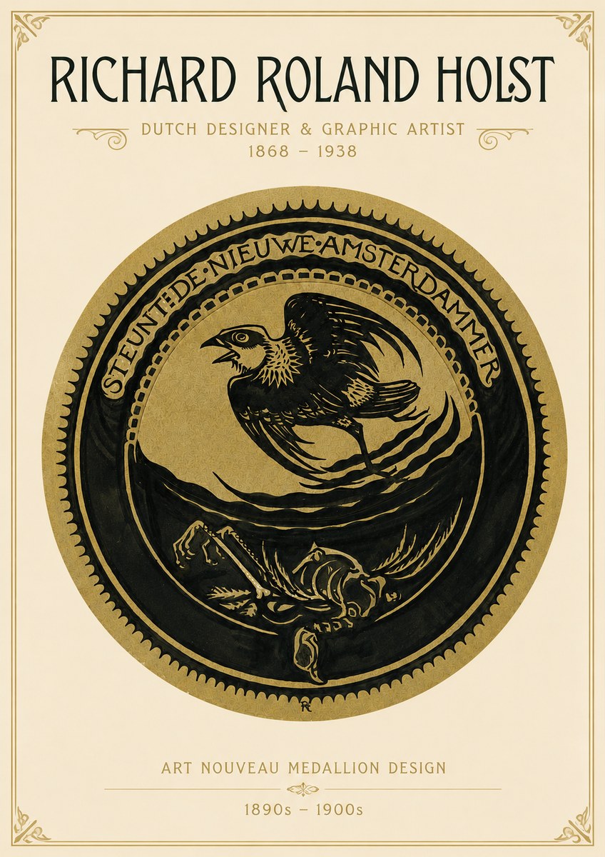 Richard Roland Holst Art Nouveau Medallion Design No3 - Poszter