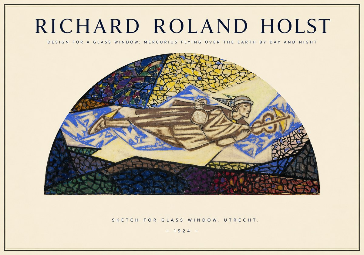 Richard Roland Holst Design for a Glass Window: Mercurius Flying over the Earth by Day and Night No1 - Poszter