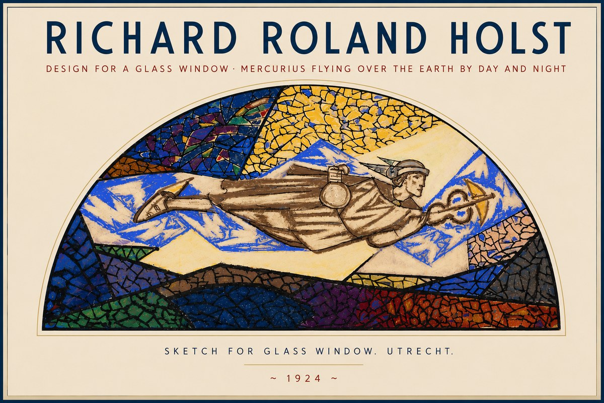 Richard Roland Holst Design for a Glass Window: Mercurius Flying over the Earth by Day and Night No4 - Poszter