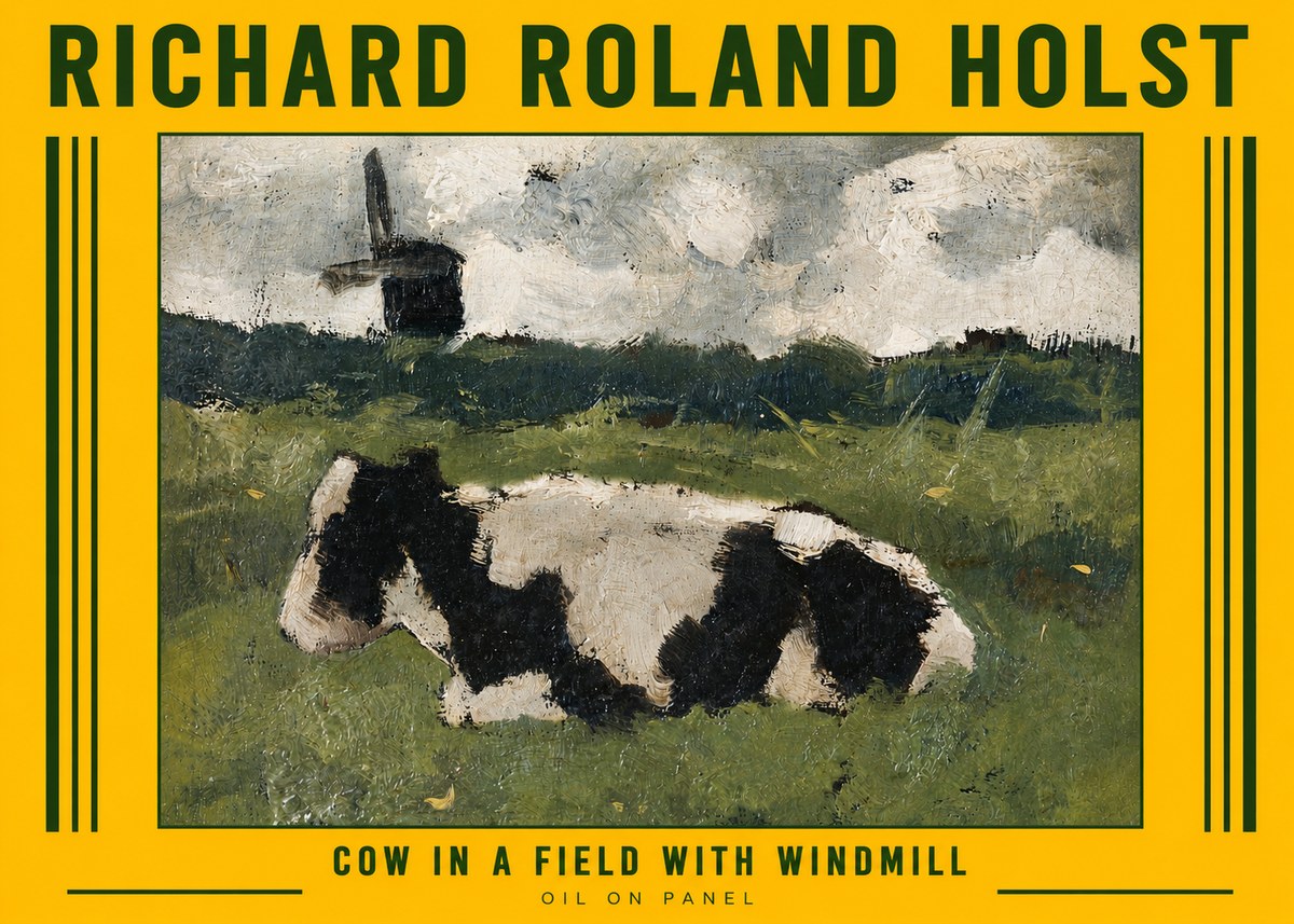 Richard Roland Holst Cow in a Field with Windmill No6 - Poszter
