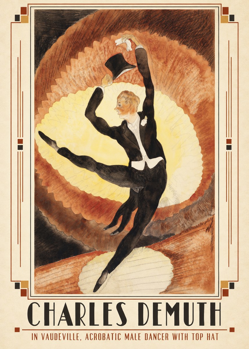 Charles Demuth In Vaudeville, Acrobatic Male Dancer with Top Hat No2 - Poszter