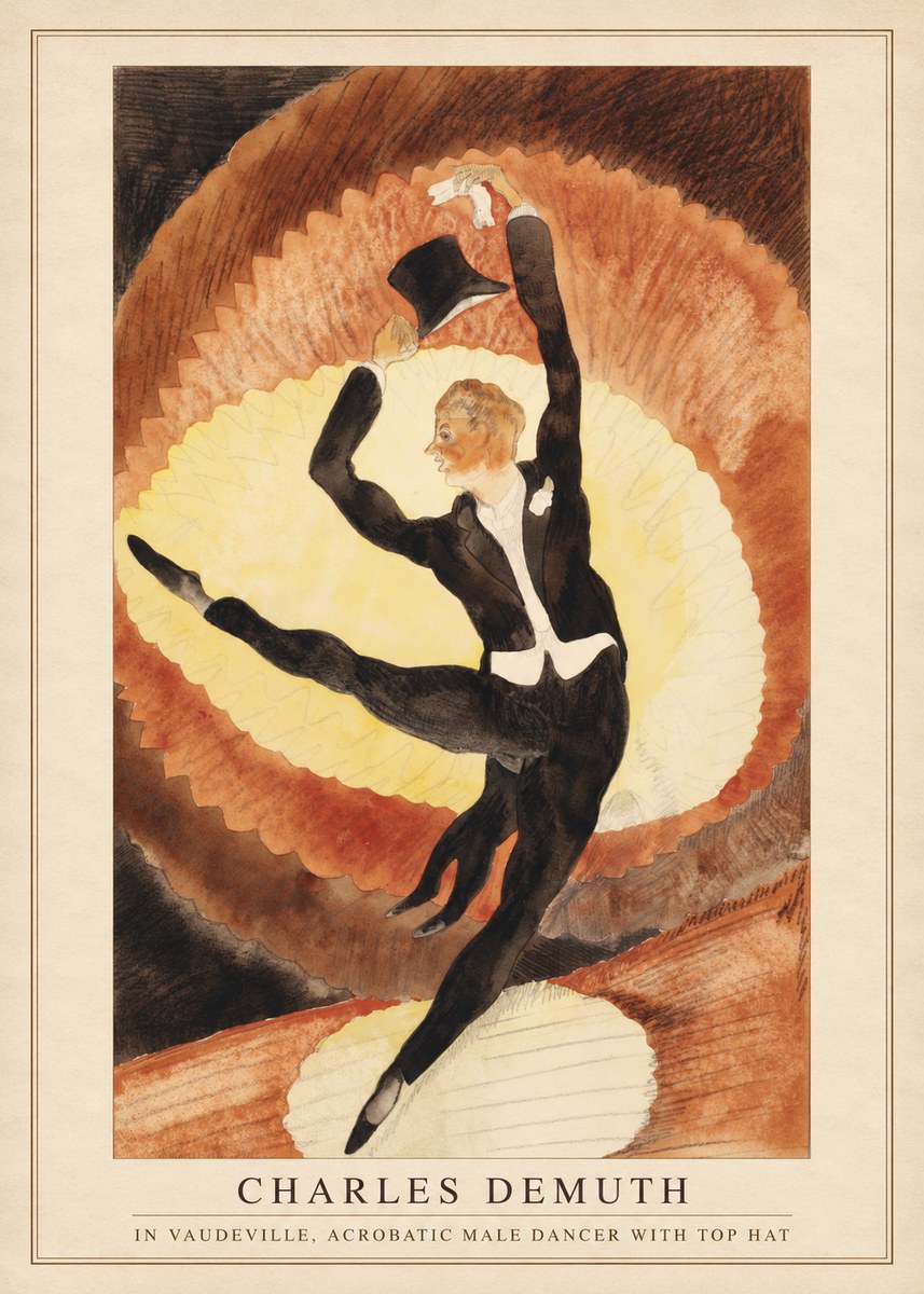 Charles Demuth In Vaudeville, Acrobatic Male Dancer with Top Hat No4 - Poszter