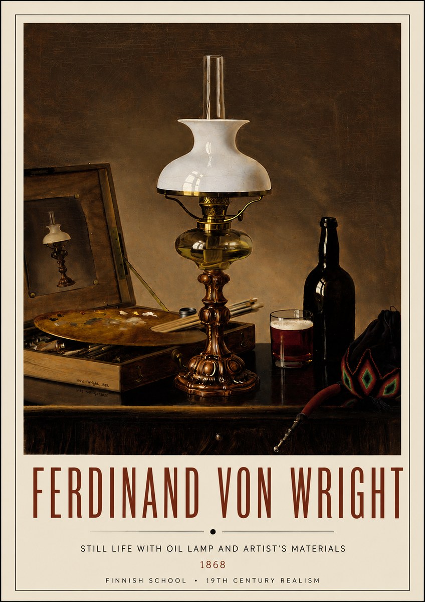 Ferdinand von Wright Still Life with Oil Lamp and Artist's Materials No4 - Poszter