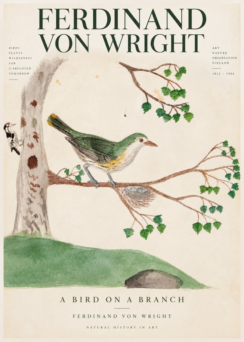 Ferdinand von Wright Green Warbler with Nest No4 - Poszter